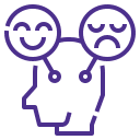 Icon of a person showcasing a happy face emotion and a sad face emotion, representing behavioral health.