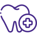 Purple icon of a tooth and a medical cross.