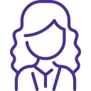Purple icon of a woman with long curly hair.