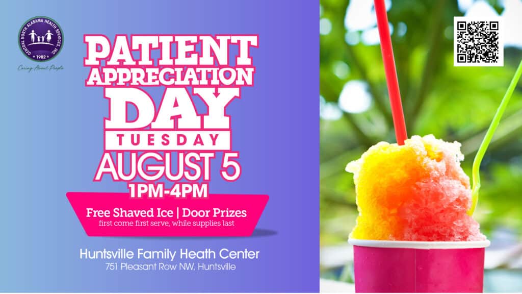 Shaved ice on a tropical setting for patients at Huntsville Family Health Center.